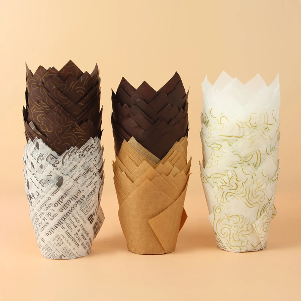 Plastic Cup 50Pcs - Gobelets en papier pour muffins tulipes,