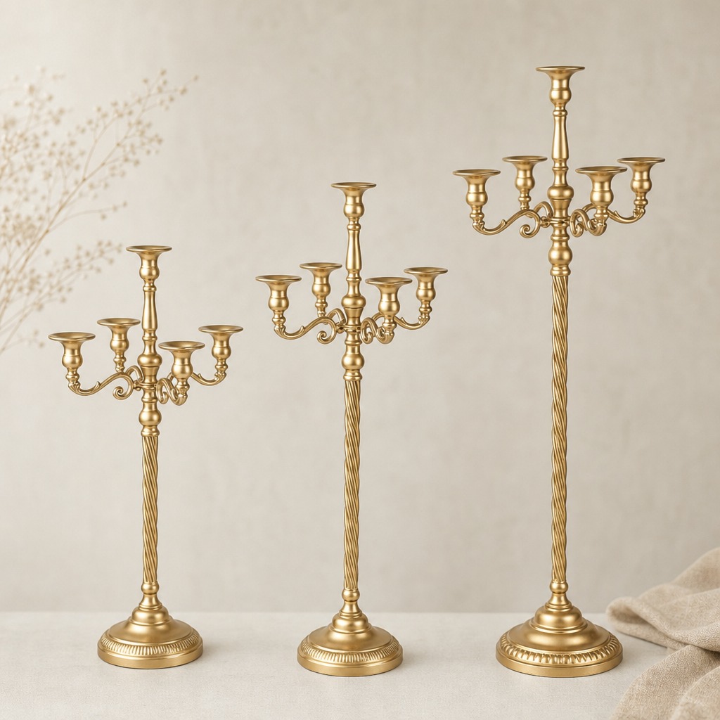Centerpiece Stick - Candélabre vintage doré, support à bougies