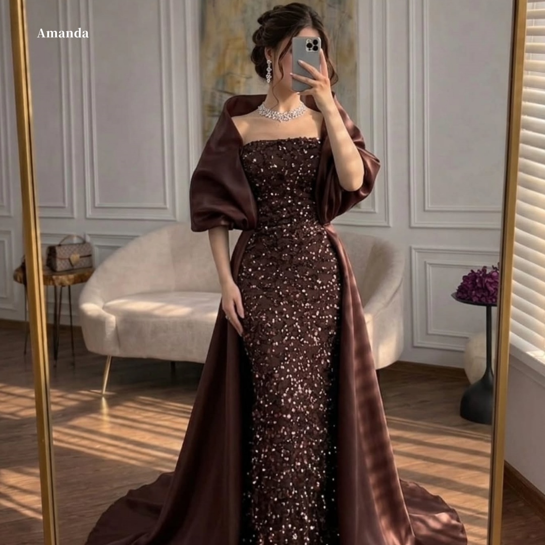 Glitter Tablecloth - Robe de soirée sirène marron personnalisée