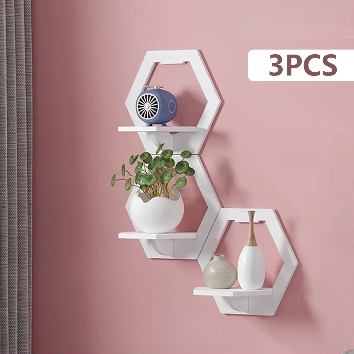 Flower Wall Panel - Étagère murale hexagonale sans poinçon, 3