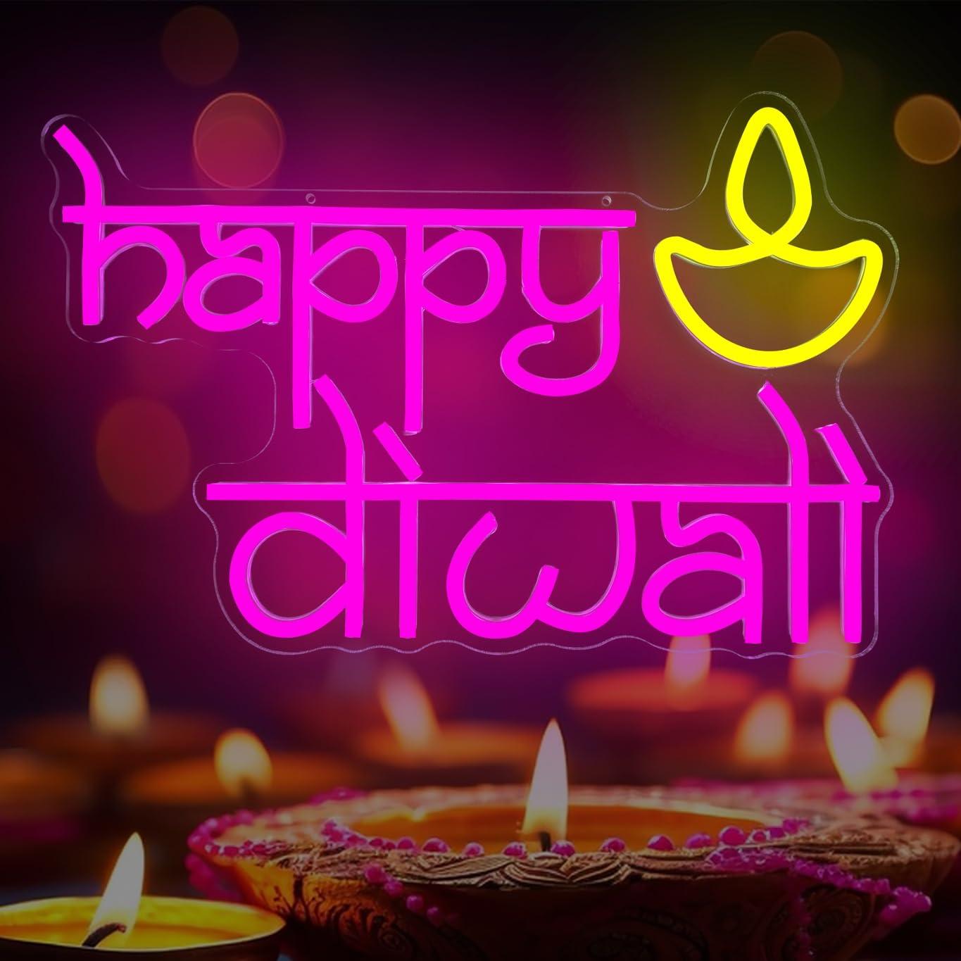 Neon Sign Party - Panneau néon Joyeux Diwali, alimenté par