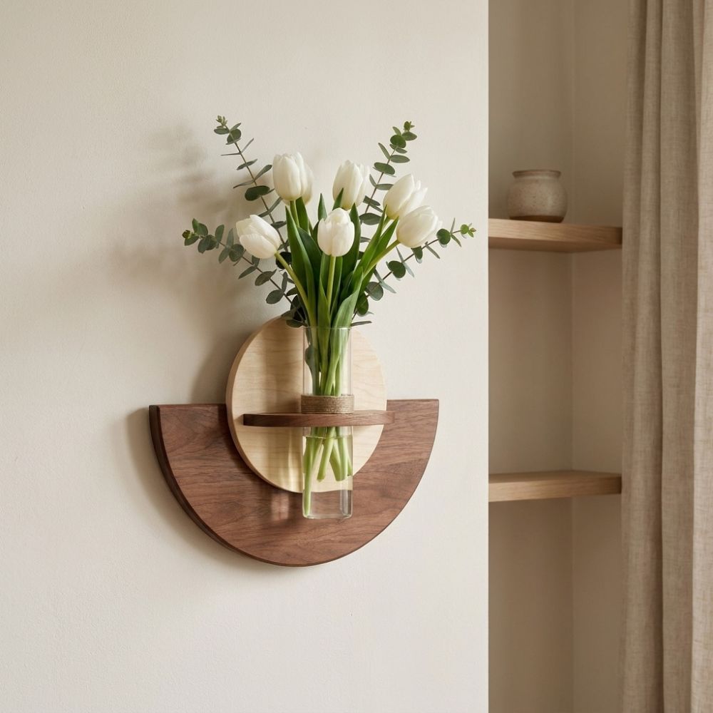 Flower Wall Panel - Étagère murale ovale en bois pour